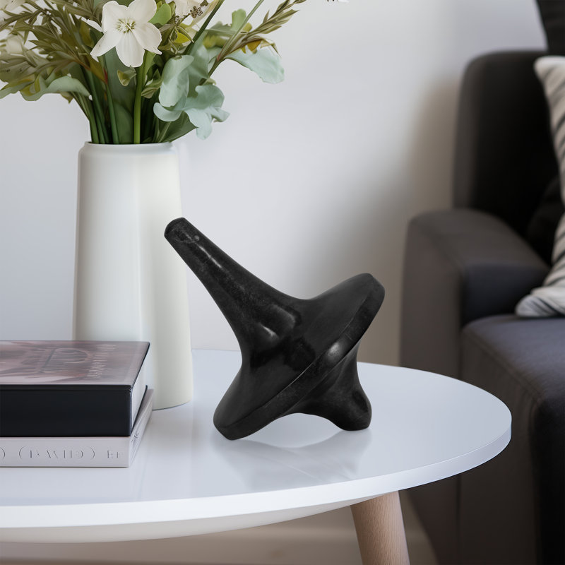 Modern Marble Spinning Top Sculpture Decorative Object for Home Decor - Geometric Figurine Living Room Accent for Tabletop Decorations