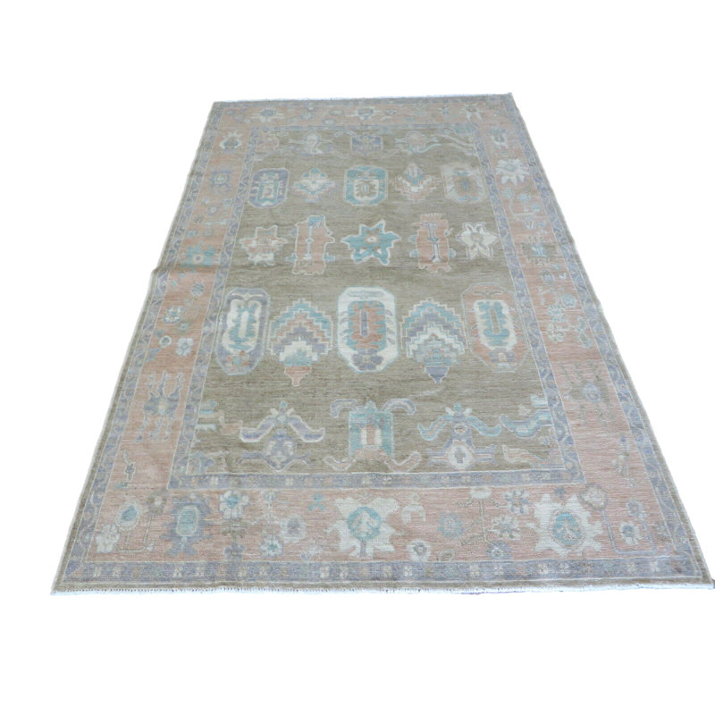 Tapis oriental brun Oushak brun sable noué à la main 5 pi 9 po x 8 pi 10 pi 9A2ECB3C4AF24F60AEA724FF72FB2946