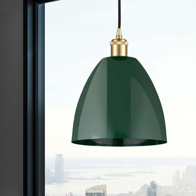 1 - Light Single Drop Pendant Pendant, Green, Satin Gold