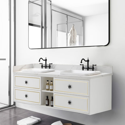 Meuble-lavabo double 60 po avec plateau en marbre Adifaah