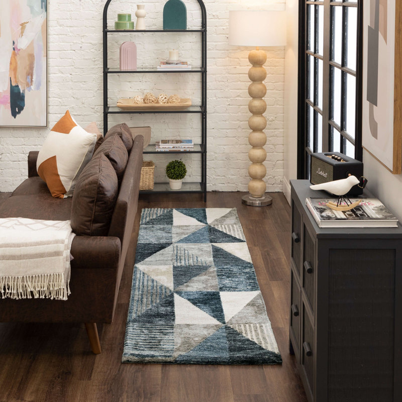 Tapis Scott Scott par Drew and Jonathan, Rectangle 2 pi 4 po x 7 pi 10 po, Bleu