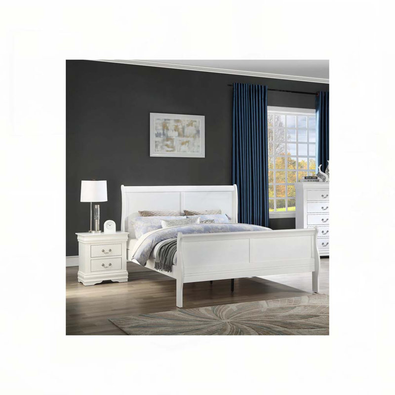 Lit-bateau en bois, Blanc, Grand lit