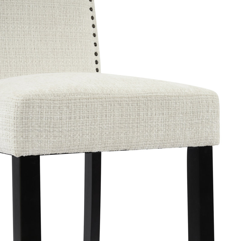 2 tabourets de bar à hauteur de comptoir - Tissu beige recouvert d'un cadre stable en bois d'hévéa pour la cuisine 300 lb supporté (de 2) Assise remplie de mousse jusqu'à une capacité de charge