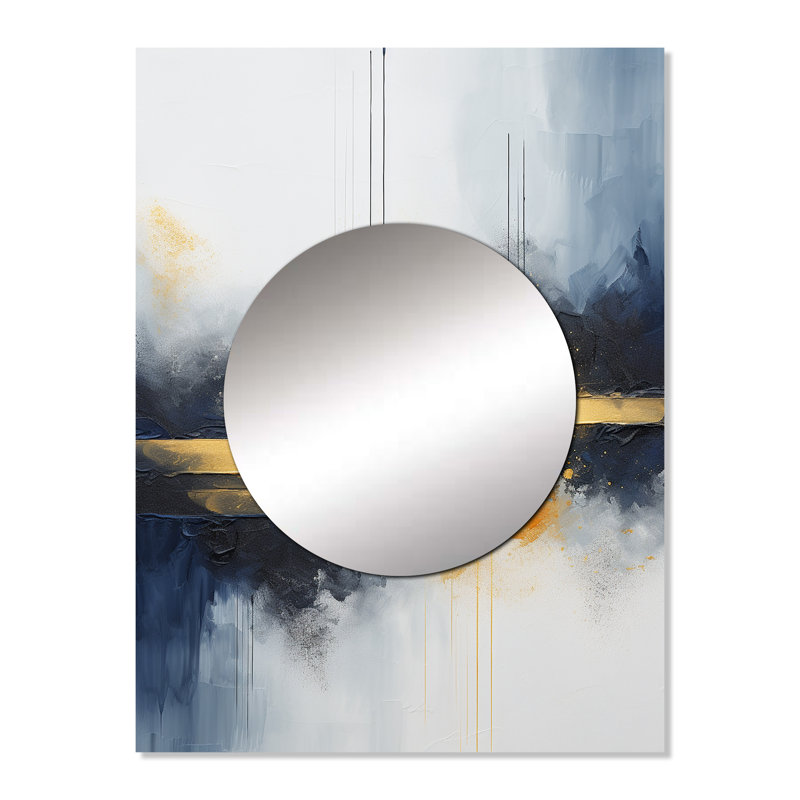 Blue and yellow marble storm IV - Abstract Painting Mirror, Modern Unique Wall Mirror, Printed Metal Art, 32" x 24"