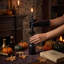 Décoration d'Halloween : bougeoirs vintage en fer noir, bougeoirs gothiques coniques avec fini mat, support en métal robuste pour centre de table d'Halloween-359072627