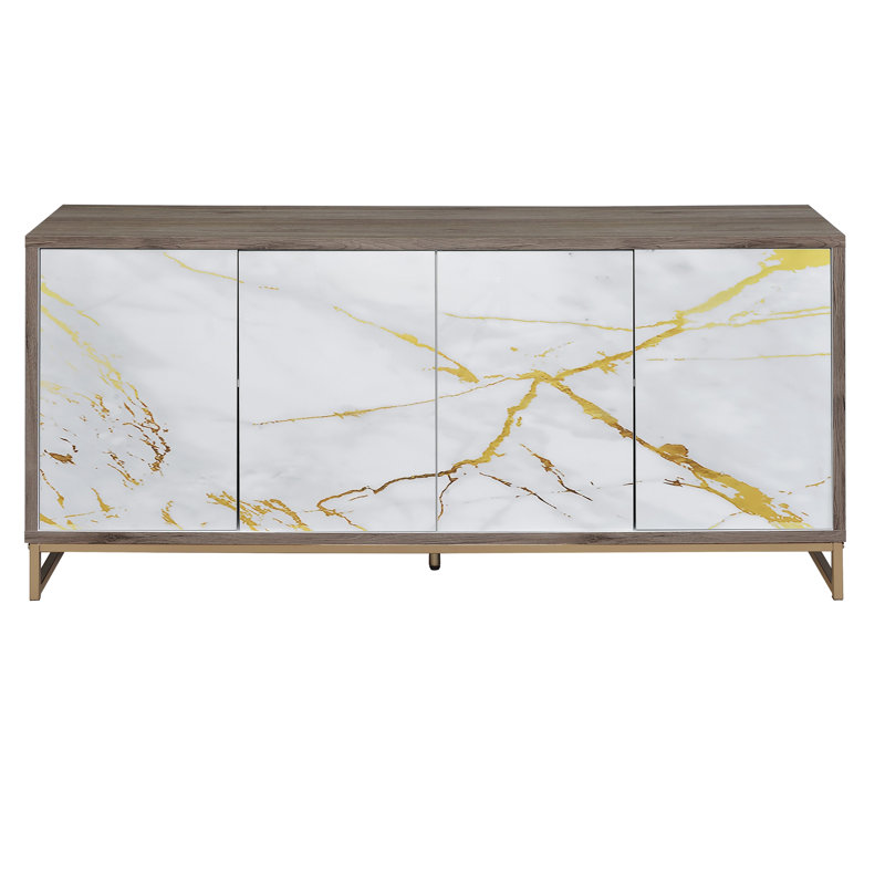 Armoire console avec peinture en marbre blanc et chêne - rangement intérieur polyvalent et fonctionnel