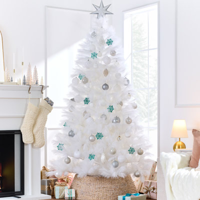 Premium Artificial White Pampas Christmas Tree Holiday Decor W/ Foldable Metal Base