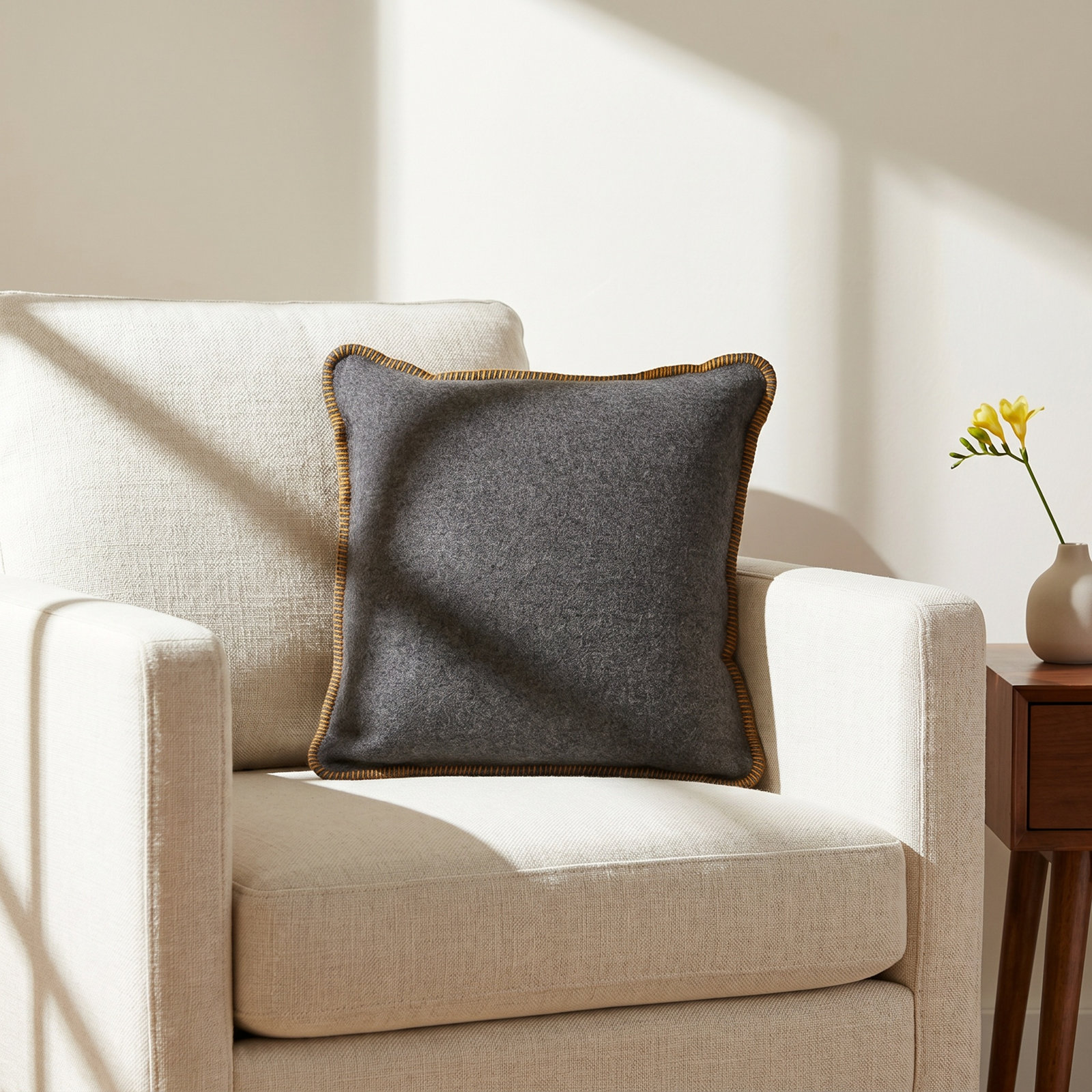 Hilma 20" x 20" Wool Throw Pillow, Gold