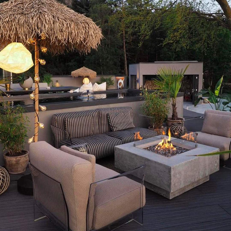 Elementi Lismore 40" Square Concrete Fire Pit Table, Propane