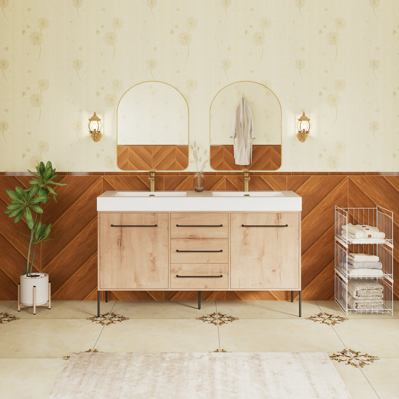 Ensemble de meuble-lavabo autoportant 59,1 po avec plateau en résine 59,1 po, 59.1"