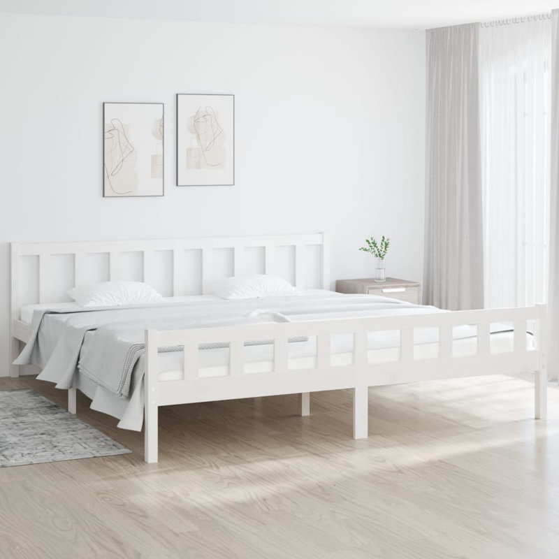 Bed Frame Solid Wood, White, European Kingsize (160 x 200 cm)