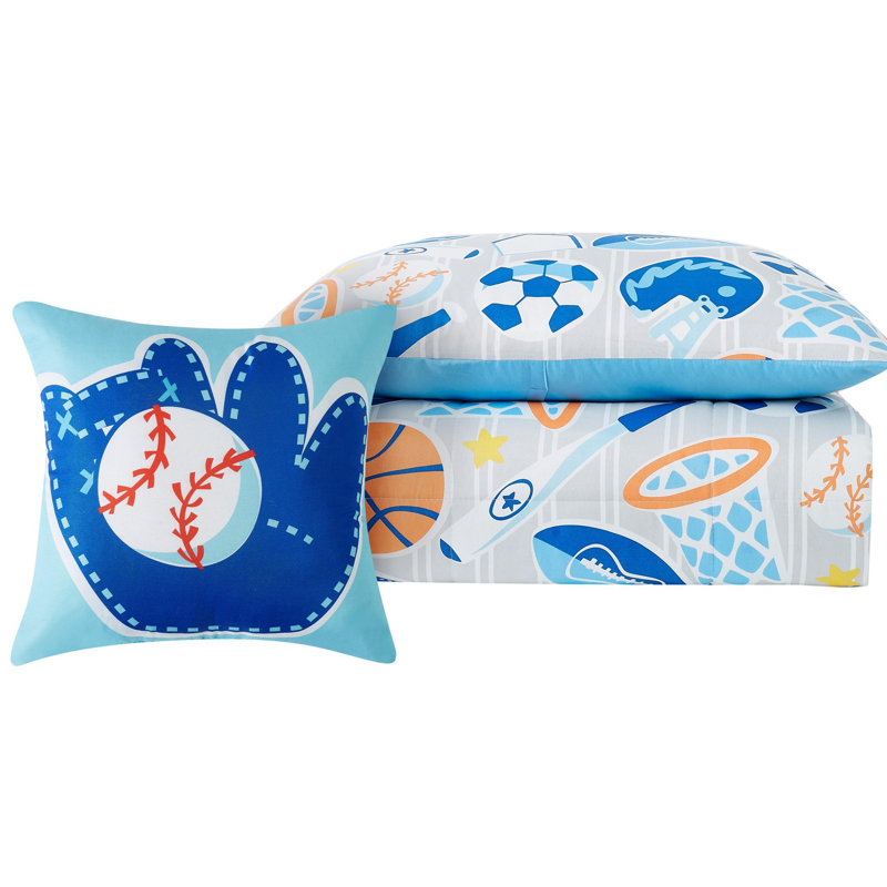 My World All Star Comforter Set - Sports Themed Bedding for Kids - Soccer, Basketball, Baseball, Football - Includes Decorative Pillow