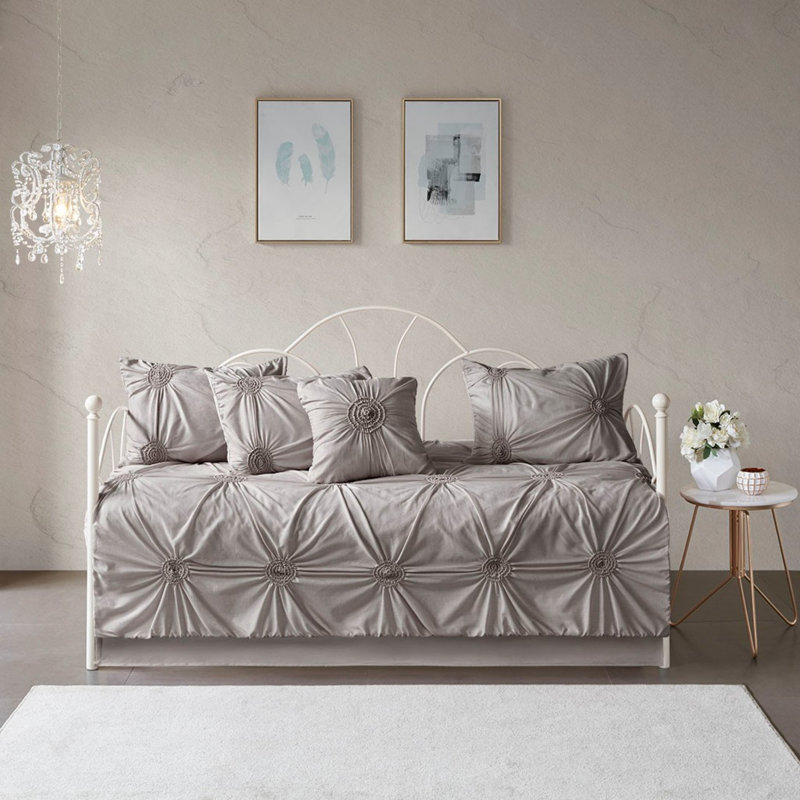 Ensemble de literie réversible gris foncé, polyester confortable avec élégance pour lit de jour