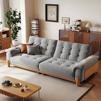 Causeuse 86,61 po en mélange de lin gris avec coussins décoratifs