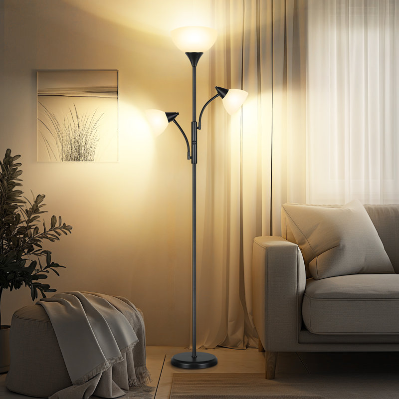 Lampe sur pied moderne de 71 po avec lumières de lecture réglables pour le bureau et la chambre à coucher Oluseyi