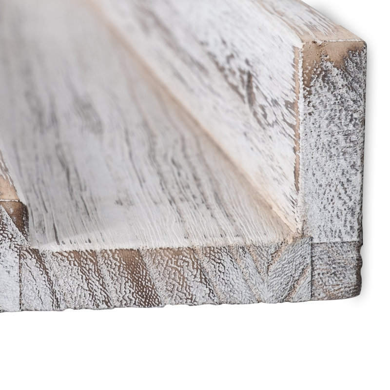 Tablette murale 2 pièces en bois massif Kemmentn, H 2,2 po x l 60 po x P 3,4 po, Blanc brûlé