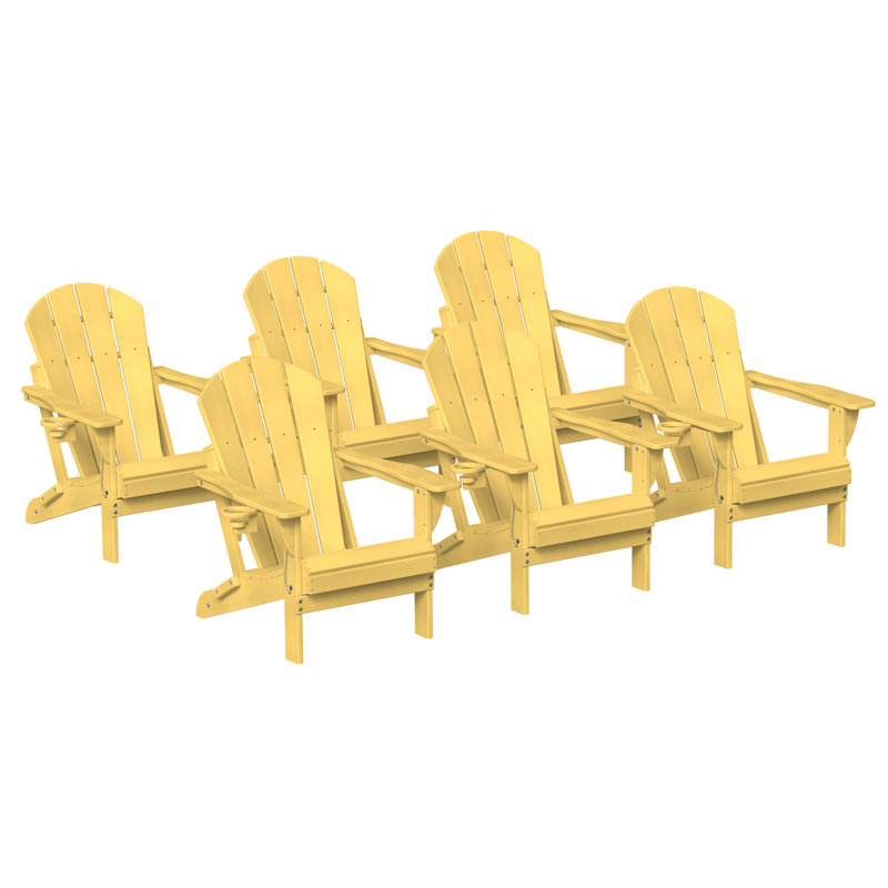 Ensemble de 6 chaises Adirondack pliantes, chaises de foyer, porte-gobelet, PEHD toutes saisons, Lemon Yellow, 6