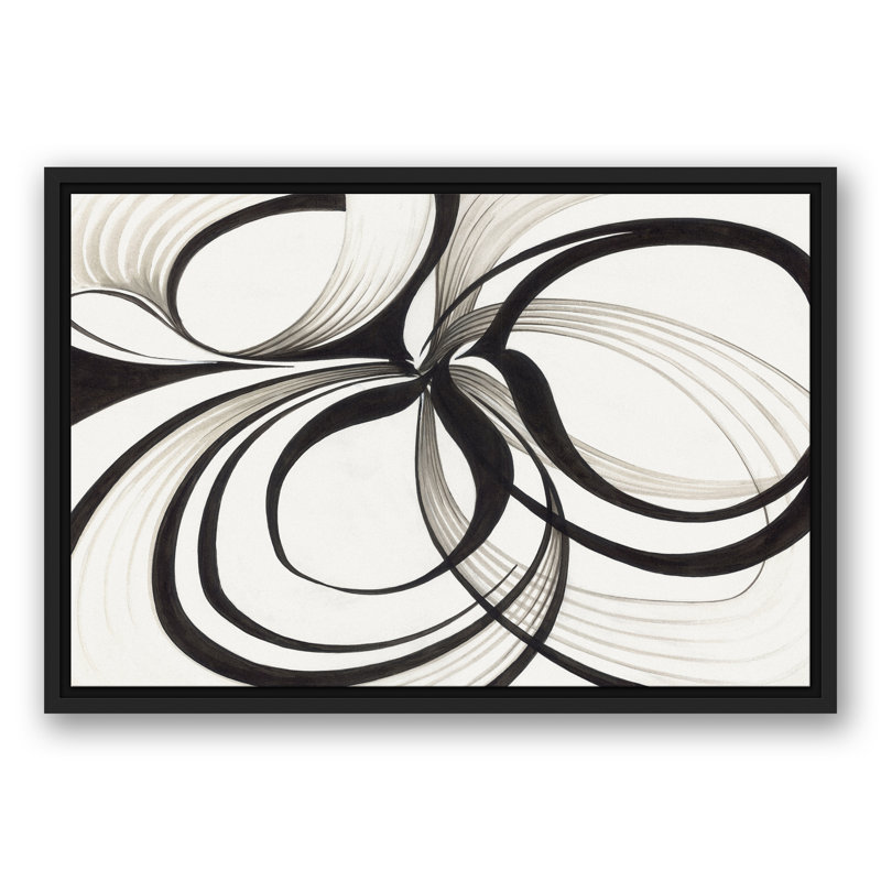 Toile abstraite encadrée avec cercles abstraits, H 17,75 po x l 25,75 po x P 1,75 po, Cadre flottant noir