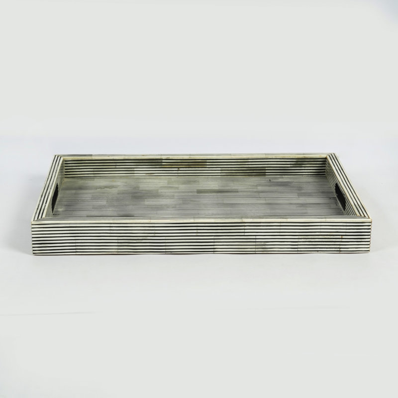 Plateau de service Pinstripe Bone Inlay, H 2,25 po x l 18 po x P 13,5 po