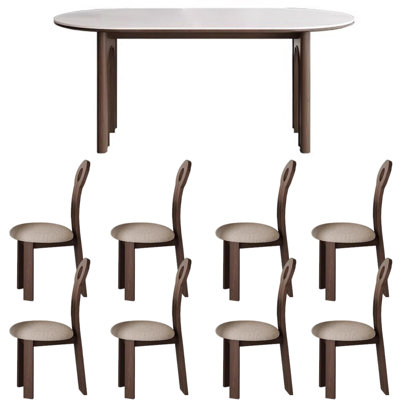 Modern Luxury Rock Plate Dining Table Chair Set Oval 70.8'' L x 35.4'' W Dining Set