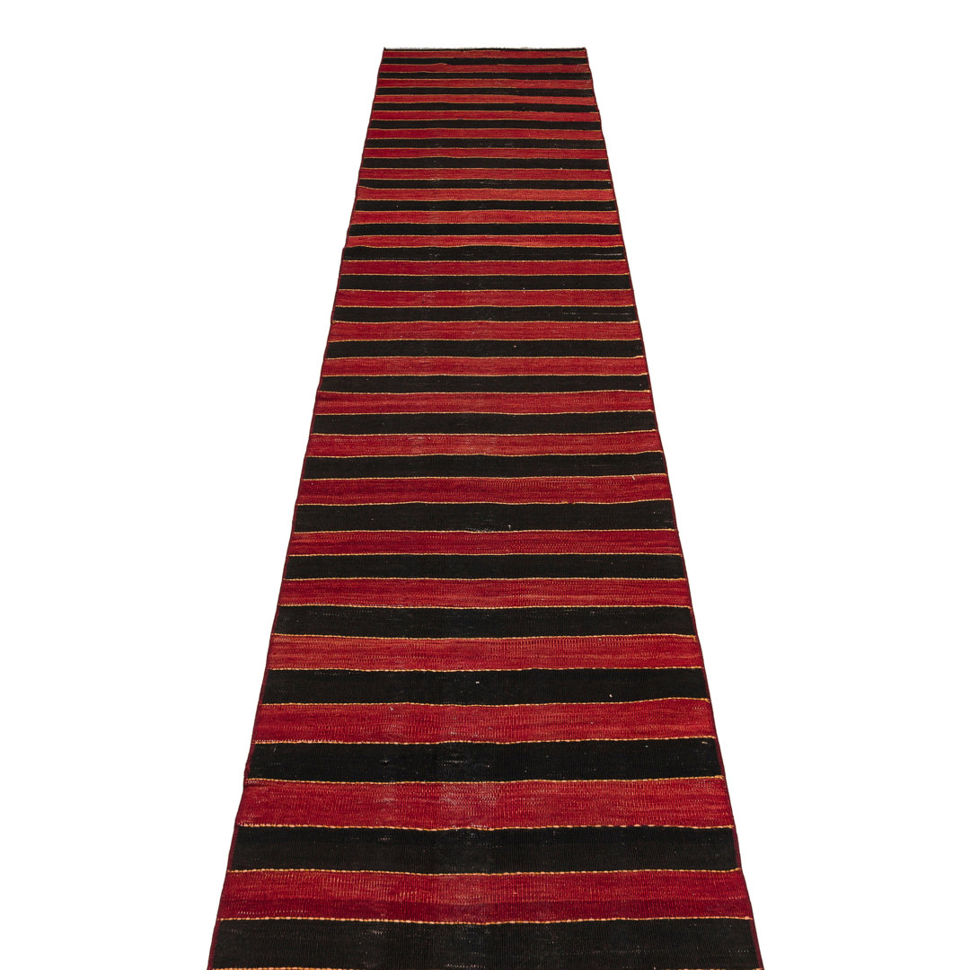 Girit Red Striped Wool Handmade Area Rug