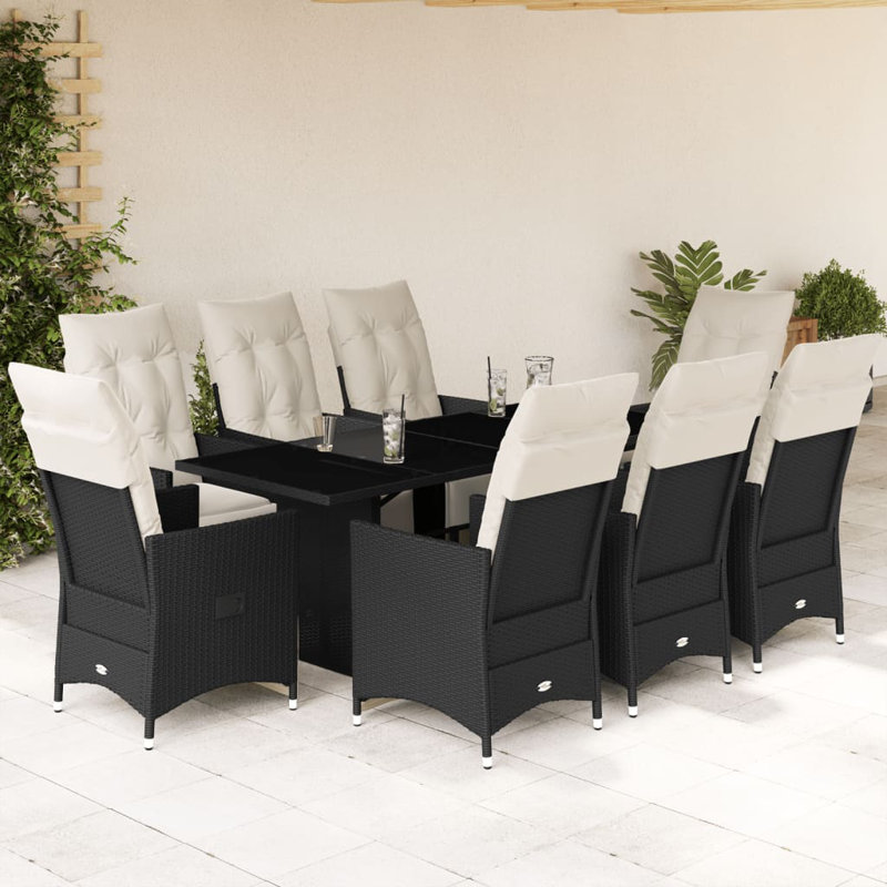  Ensemble de salle à manger de jardin noir, blanc crème, 8