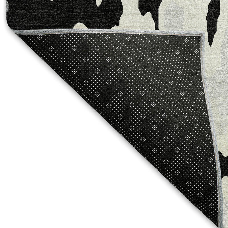 Premium Machine Washable Prisco Black Rug, Rectangle 2'6" x 3'10"