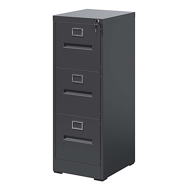 3 Drawer File Cabinet with Lock Metal Vertical File Cabinet, Black