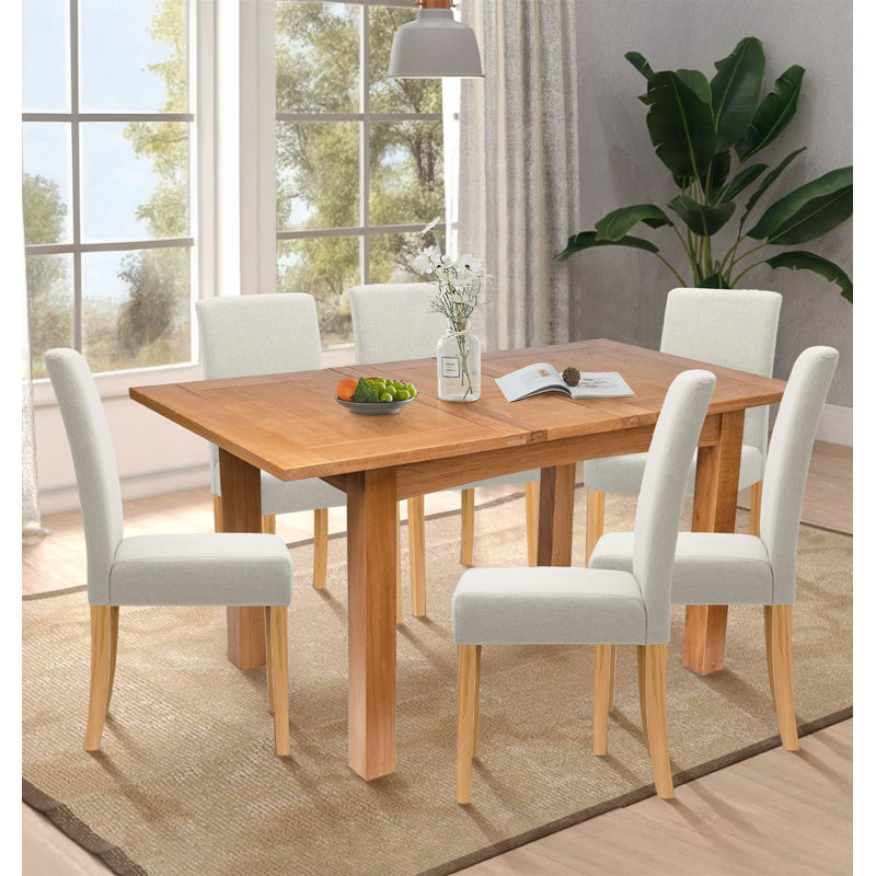 Sorrento 6 - Person Extendable Solid Oak Dining Set, Beige