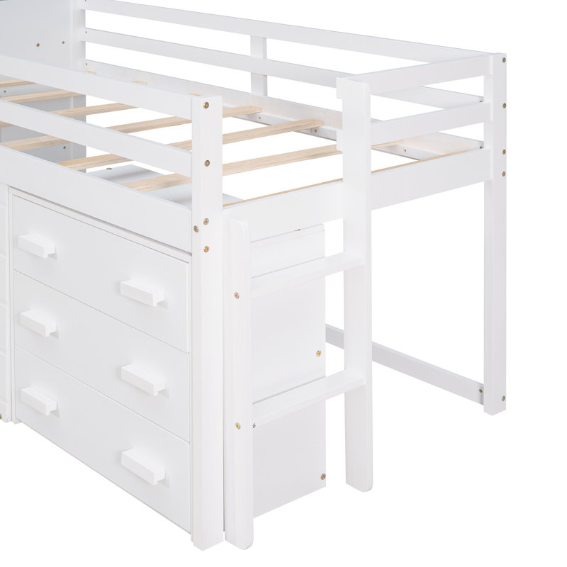Lit mezzanine simple avec armoire et tablette, White