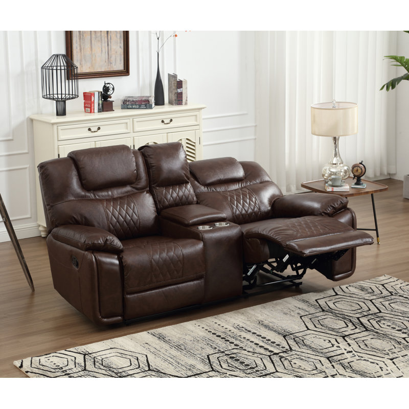 Jepum 77.6" Top-Grain Genuine Leather Manual Reclining Loveseat Sofa, 2-Seater Recliner Couch with Storage and Cupholders