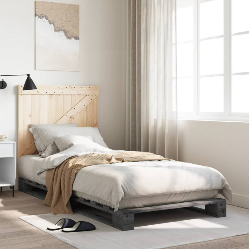 Otome Solid Wood Bed, Grey, EU Single - 90 x 200 cm