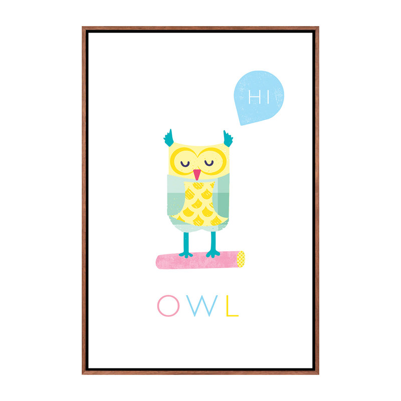 Chouette - impression d'art graphique, Pas de tapis, H 26 po x l 18 po x 1,5 po, Toile avec cadre brun