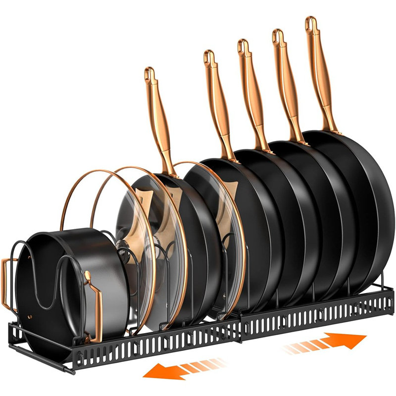 Expandable Pot Lid & Pan Organizer Rack – Under Cabinet, 10 Adjustable Compartments