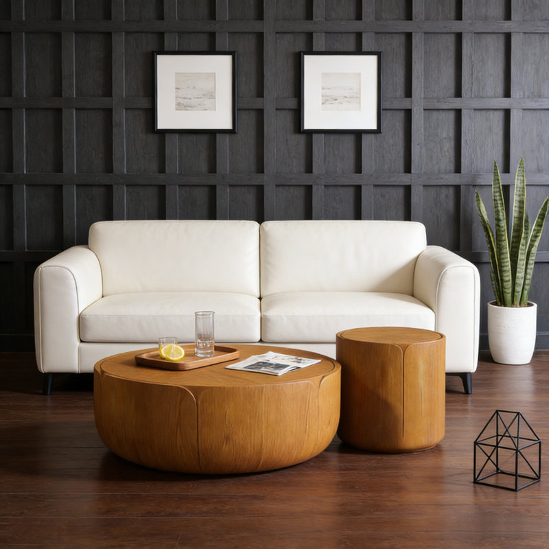 Ensemble de tables basses rondes pour l'intérieur et l'extérieur, Naturel