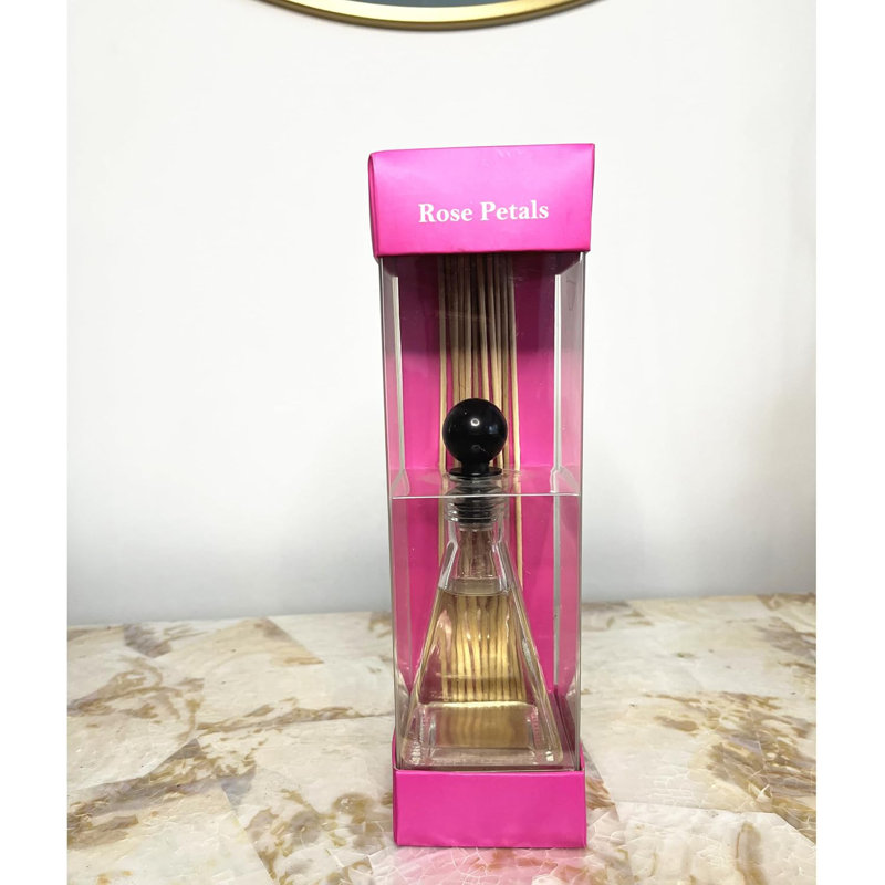 Reed Diffuser Set of 2 – 3.4 oz Rose Floral Petals Scented Oil Diffuser with Reeds Long Lasting Home Fragrance for Bathroom, Bedroom, Office, Meditation, Wedding Gift & Shelf Decor