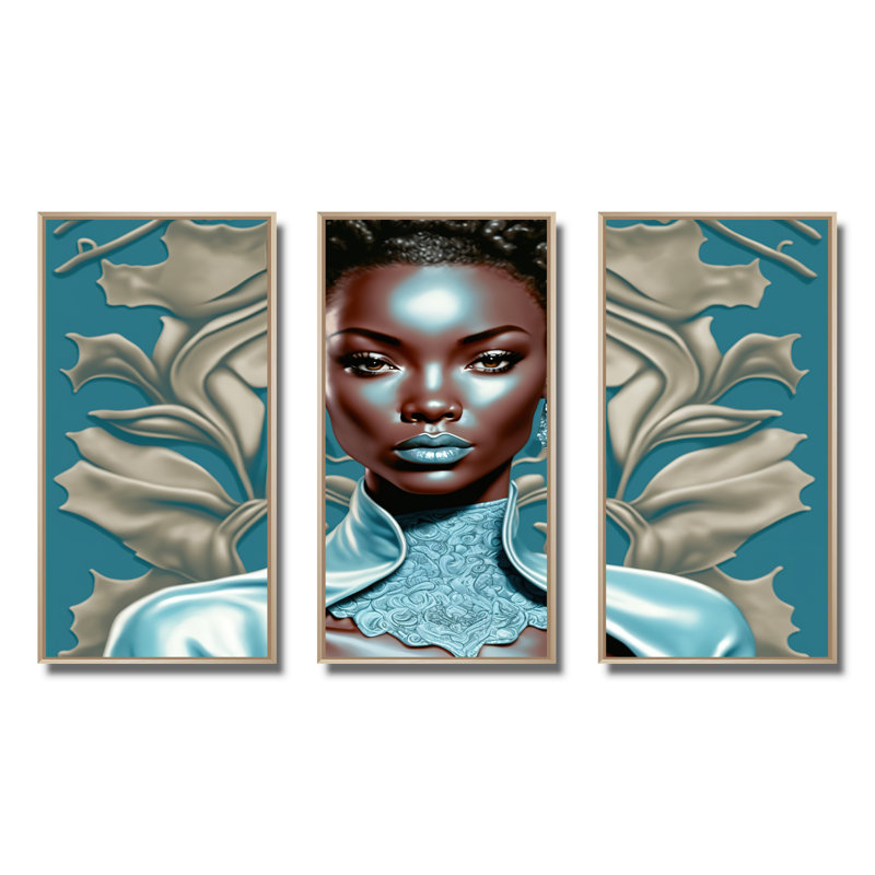 Beautiful Retro African American Model II - 3 pièces sur toile, H 28 po x l 36 po x P 1 po, Toile avec cadre naturel