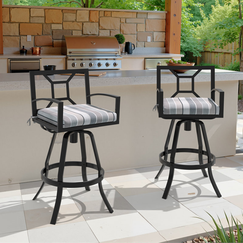 Tabourets de bar pivotants en aluminium avec coussin Sunbrella, Rouge