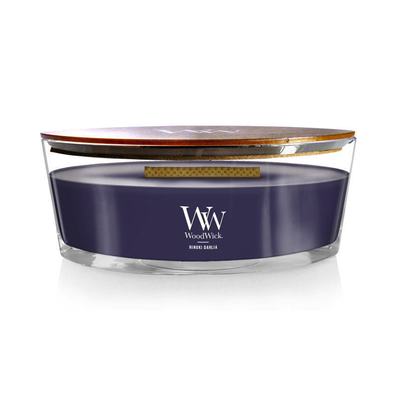 Bougie WoodWick® Hinoki Dahlia Ellipse, Mauve foncé, H 3,5 po x l 7,7 po x P 4,6 po