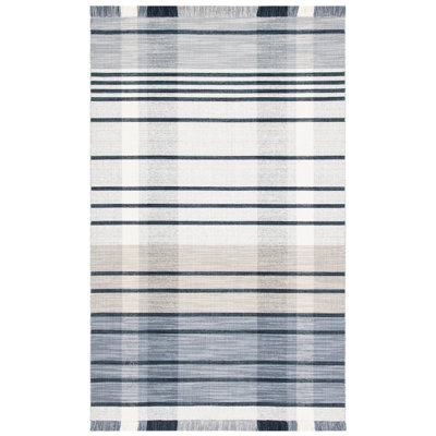 Tapis en laine / coton à tissage plat Anjail gris clair / noir