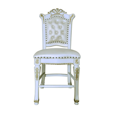 Ensemble de 2 chaises à hauteur de comptoir, blanc perle antique, fabrication en bois synthétique, rembourrage confortable, accoudoirs, magnifique siège en bois, pieds fuselés avec repose-pieds, coussins rembourrés,