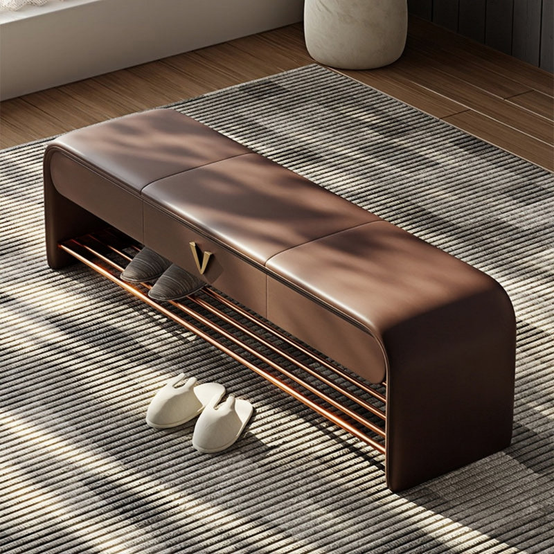 Banc de rangement rembourré en cuir Tayvone, Café