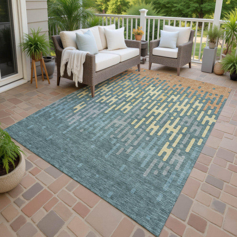 Machine Washable Indoor/Outdoor Chantille ACN2567 Abstract Rug, Teal, 8' x 10'