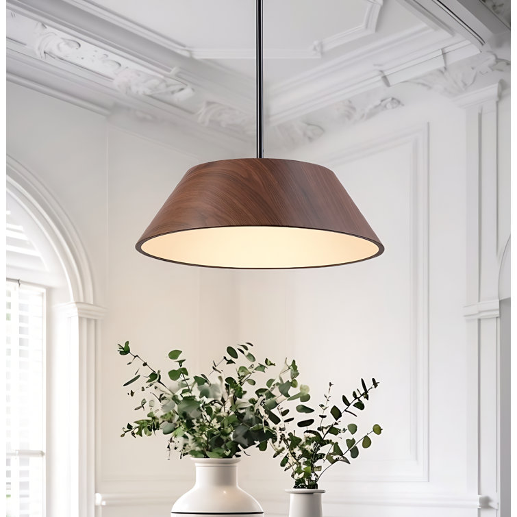 1-Light 15.7" Wide Modern Scandinavian-Style Wood-Like Pendant Lamp with Lamp Shade diffuser