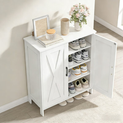 Armoire à chaussures Farmhouse avec 2 portes de grange et pieds en bois