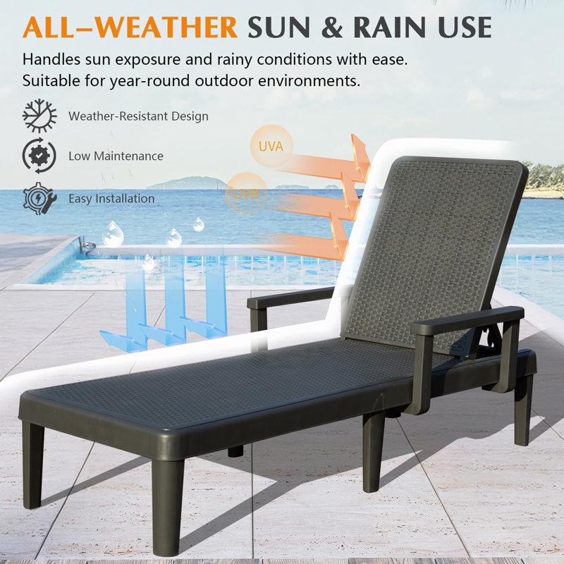 Outdoor Lounge Chairs With  Adjustable Backrest(Set Of 2), Dark Gray