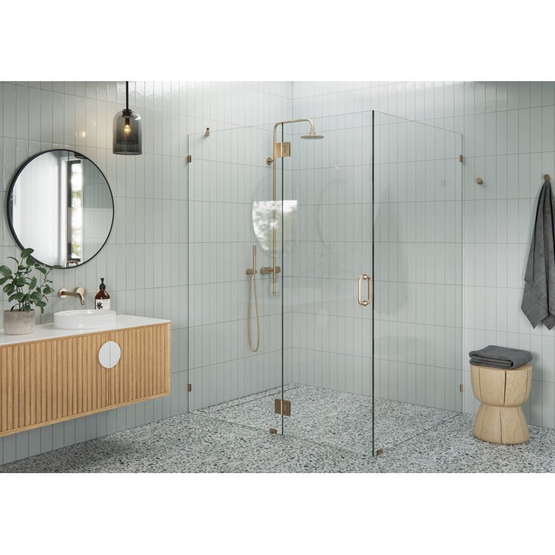 Halo 59 in. x 46 in. x 78 in. 90-degree Fully Frameless Glass Hinged Shower Enclosure, Brushed Bronze
