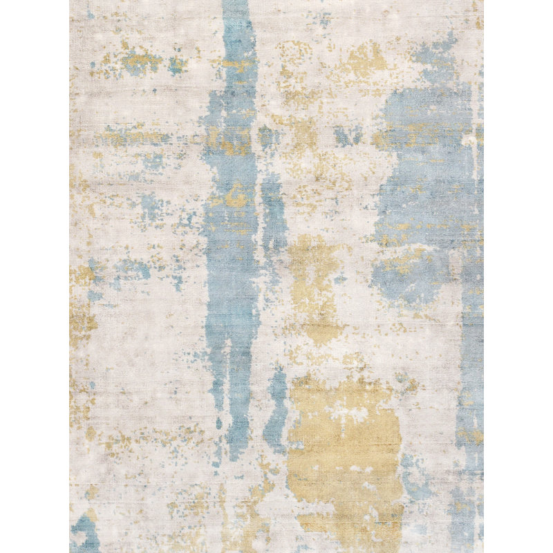 Handmade Hand-Loomed Blue/Gold Rug, Rectangle 6' x 9'