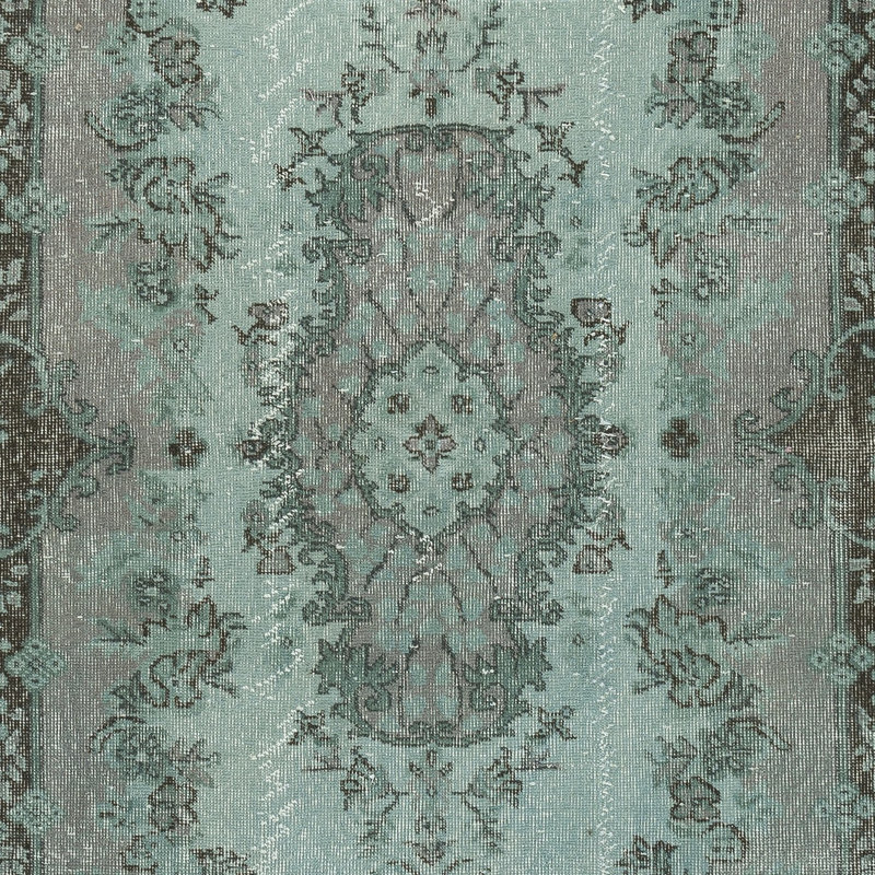 Tapis turc moderne en laine de couleur bleue fait à la main avec motif médaillon 4 x 7 pi