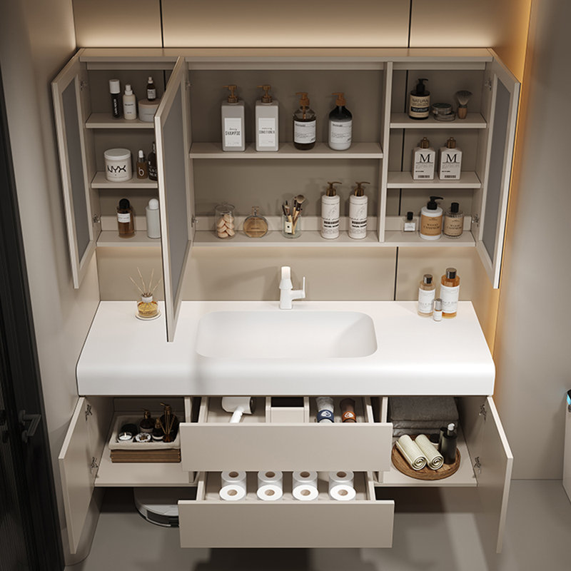 Armoire de salle de bain simple de style crème